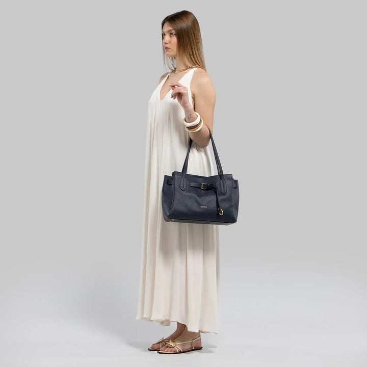 Doll Leather Top Handle Bag - Navy