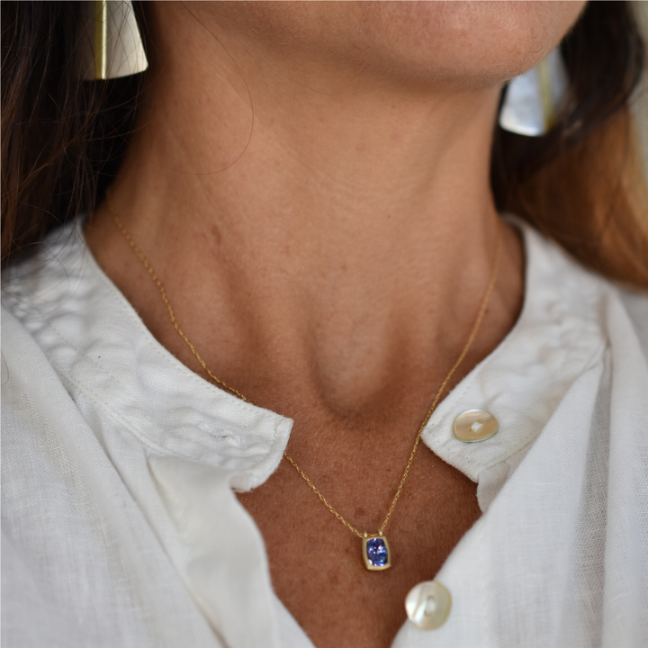 Tanzanite Bezel Pendant Necklace