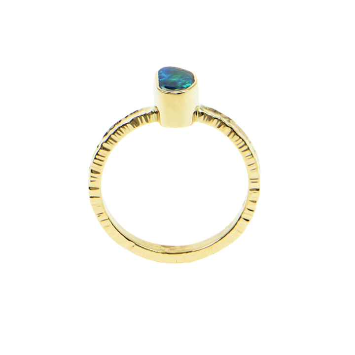 Black Opal Doublet Cabochon Ring