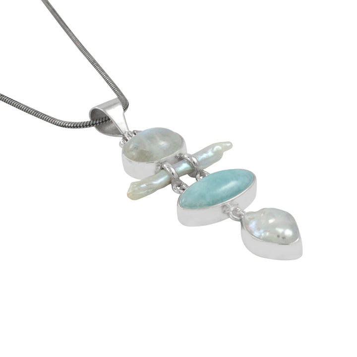 Rainbow Moonstone, Larimar & Keshi Pearl Pendant