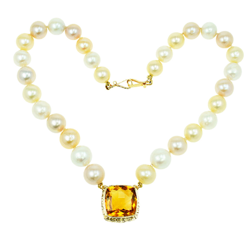 Irai Citrine Faceted and Multi-color Freshwater Pearl Necklace