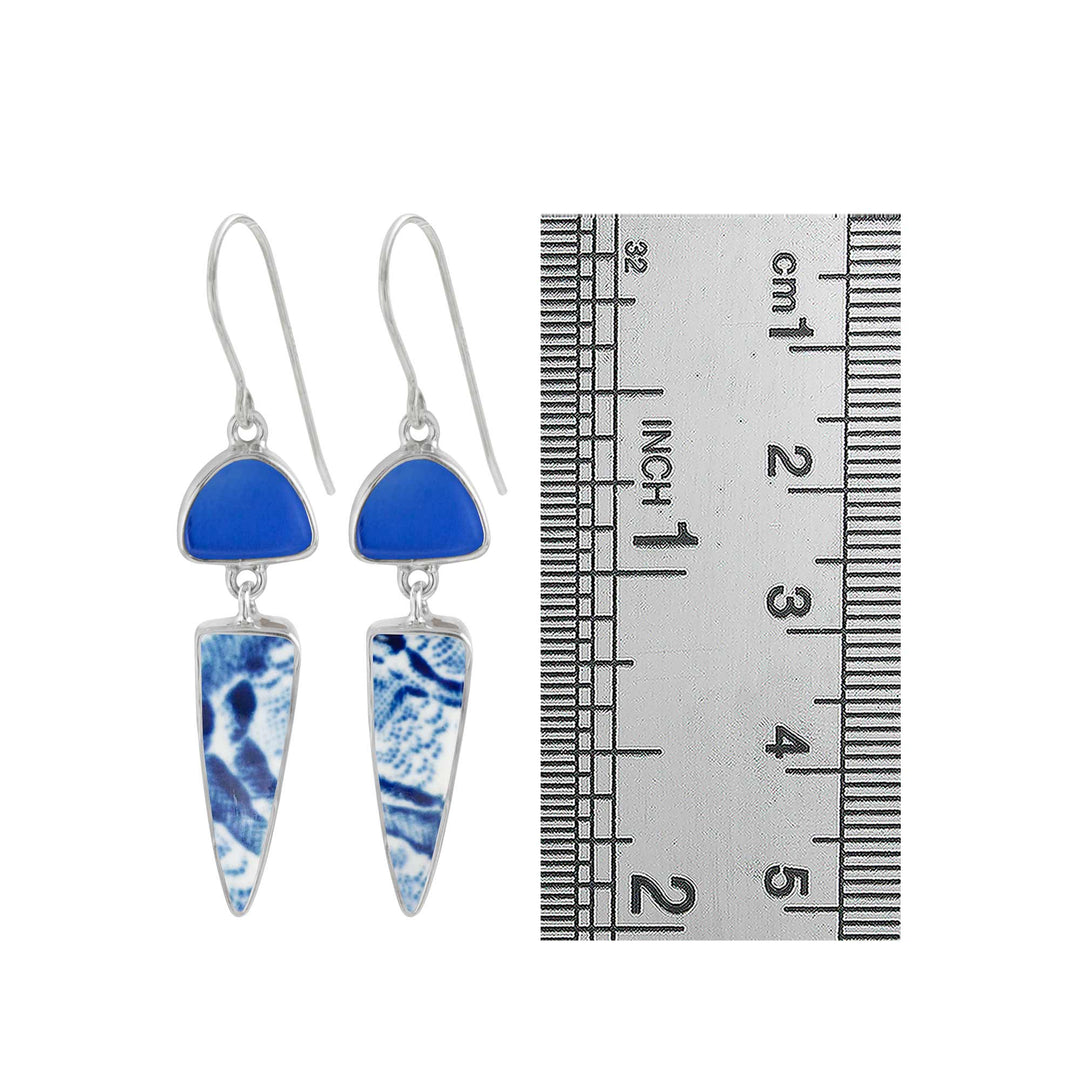 Blue Sea Glass and Pottery Earrings
