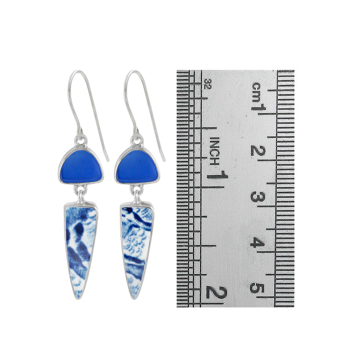 Blue Sea Glass and Pottery Earrings