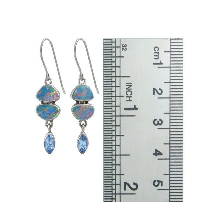 Opal and Blue Topaz Hanging Earrings