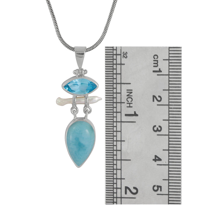 London Blue Topaz, Larimar & Pearl Pendant