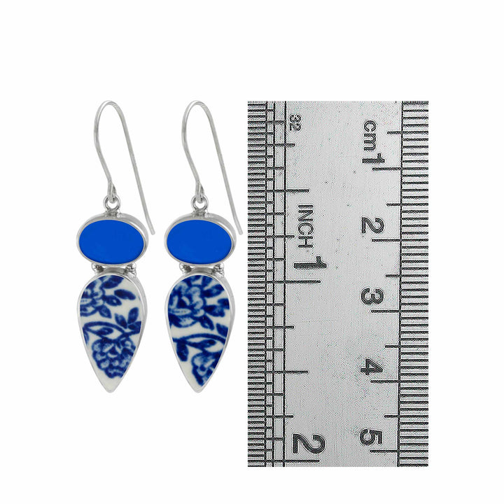 Blue Sea Glass and Pottery Earrings