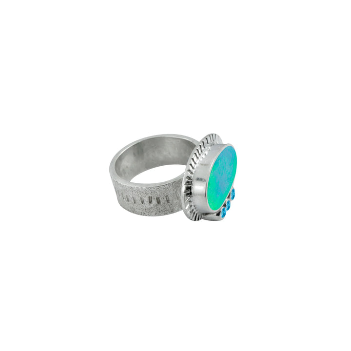Opal with Blue Topaz Accent Ring