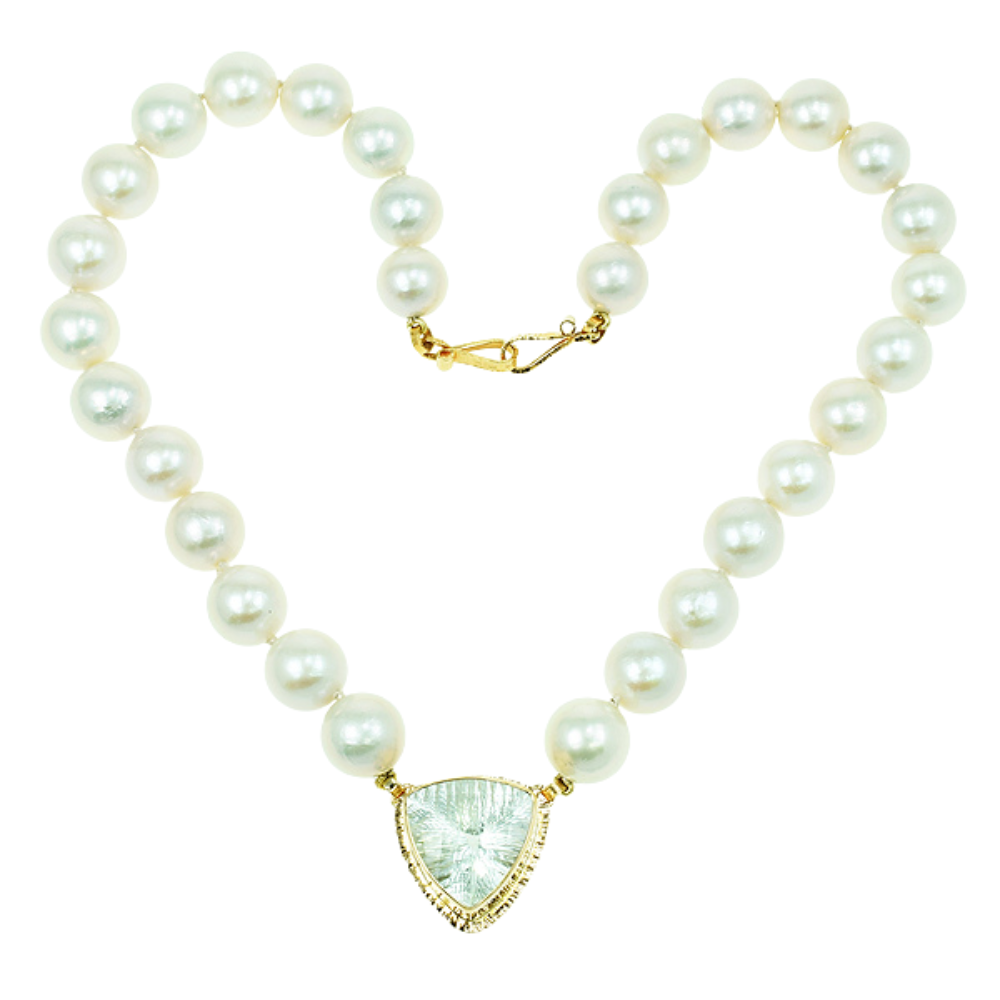 Ice Aquamarine Millennium-cut Faceted and Freshwater Pearl Necklace