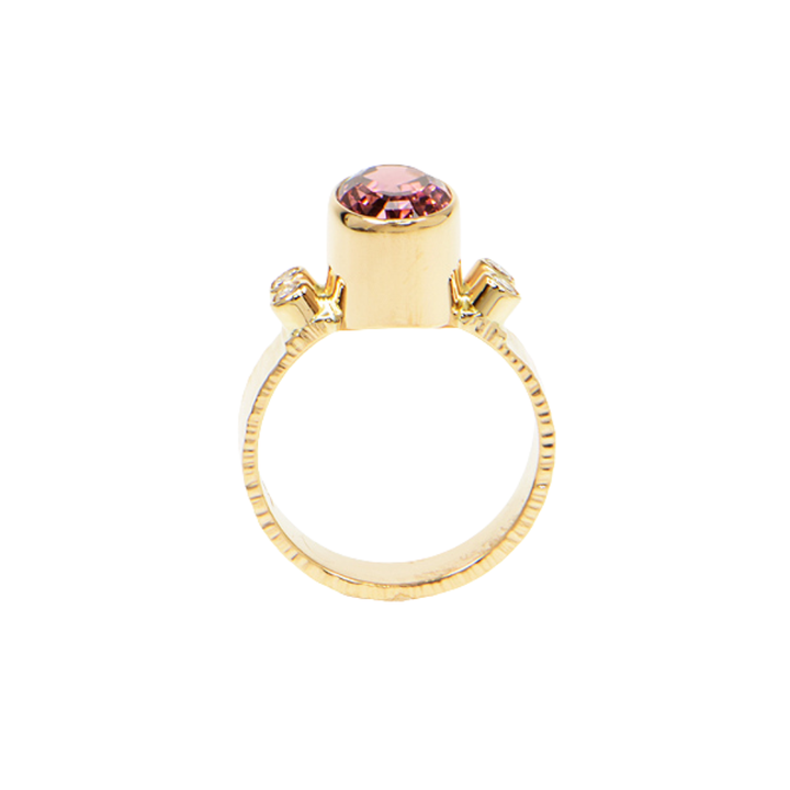 Rubellite Tourmaline and Diamond Faceted Ring