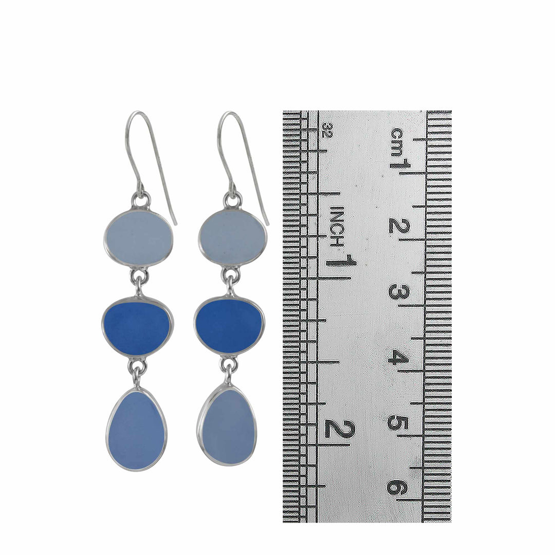 Multi Blue Sea Glass Drop Earrings
