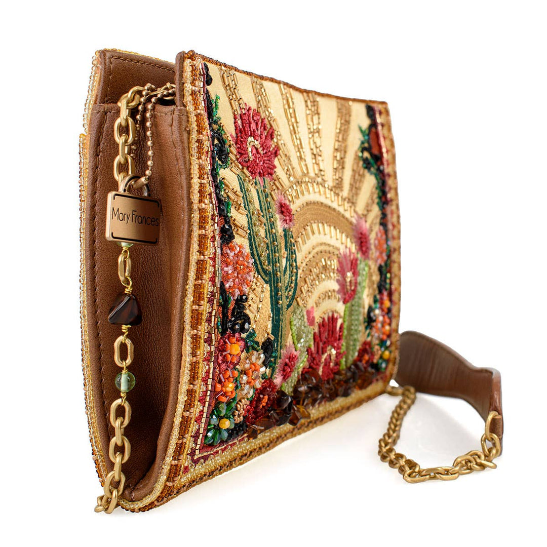 Desert Sunrise Beaded Cactus and Floral Crossbody Handbag
