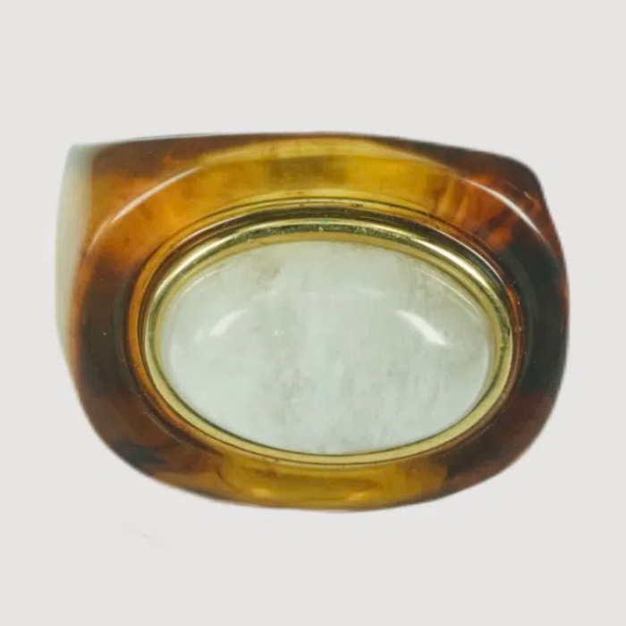 Block Ring - Tortoise Shell w/ Moonstone