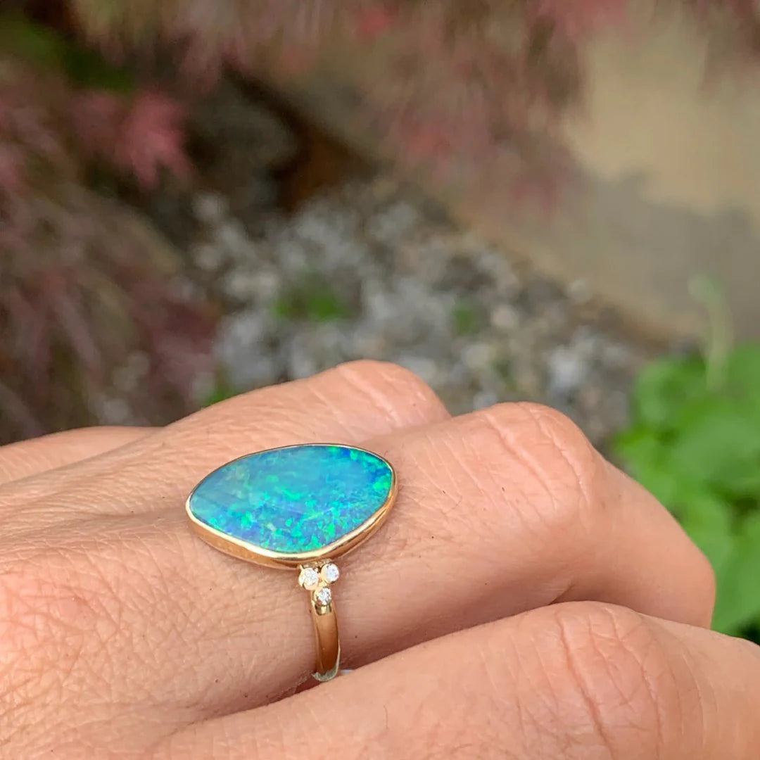 Australian Opal w/ Daimond Clusters Ring