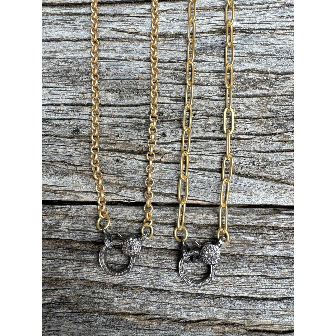 Matte Gold Necklace with Pave Diamond Clasp