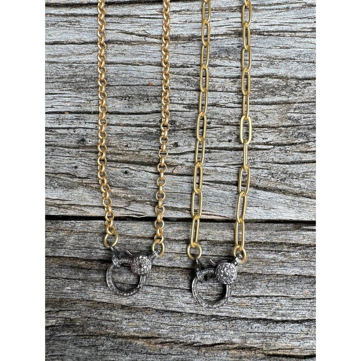 Matte Gold Necklace with Pave Diamond Clasp