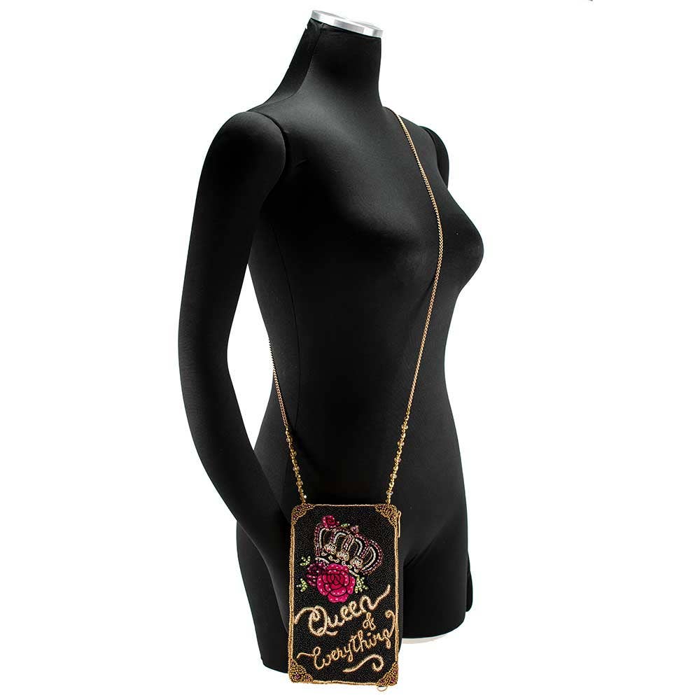 Queen of Everything Beaded Crown and Rose Crossbody Bag