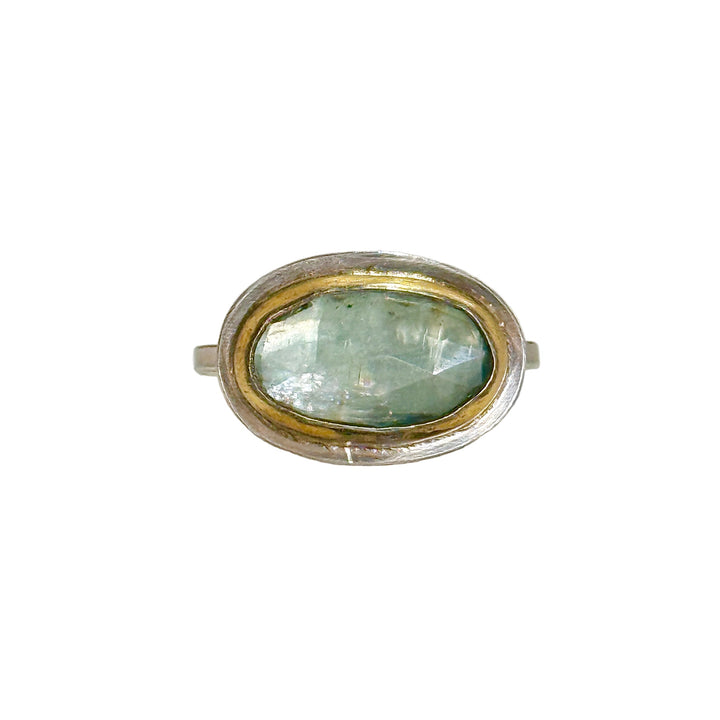 Aqua Kyanite Crescent Rim Ring - 10x14mm