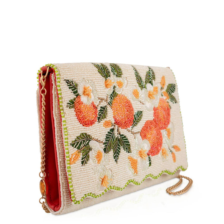 Sun Kissed Orange Fruit Beaded Crossbody Handbag