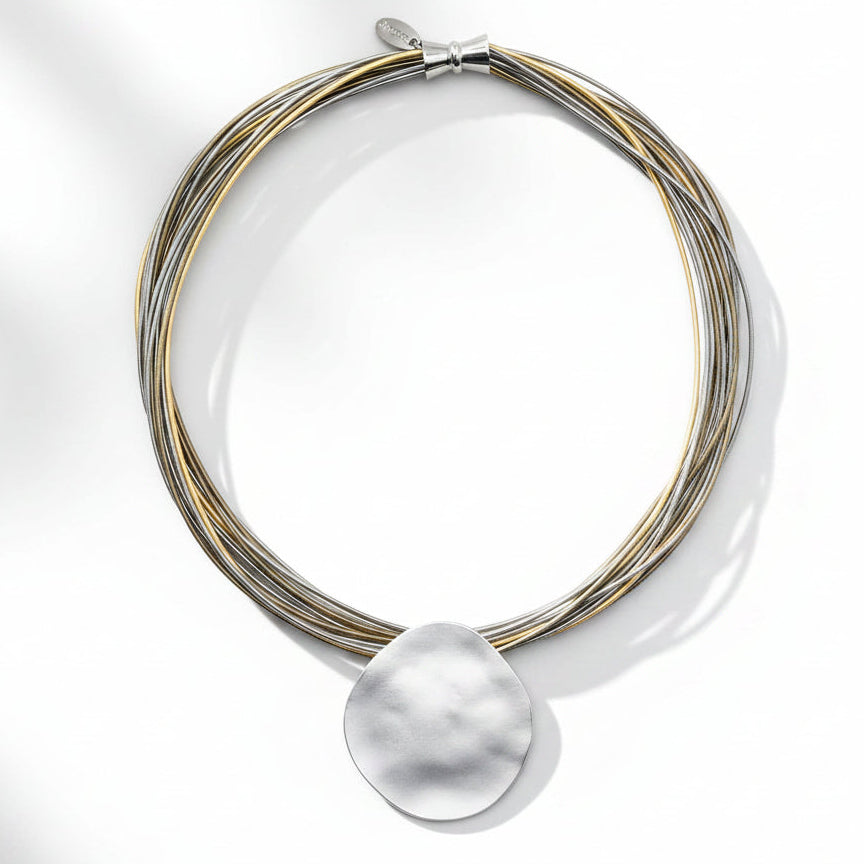 Multi Gold, Silver, Bronze With Matte Silver Disc Necklace