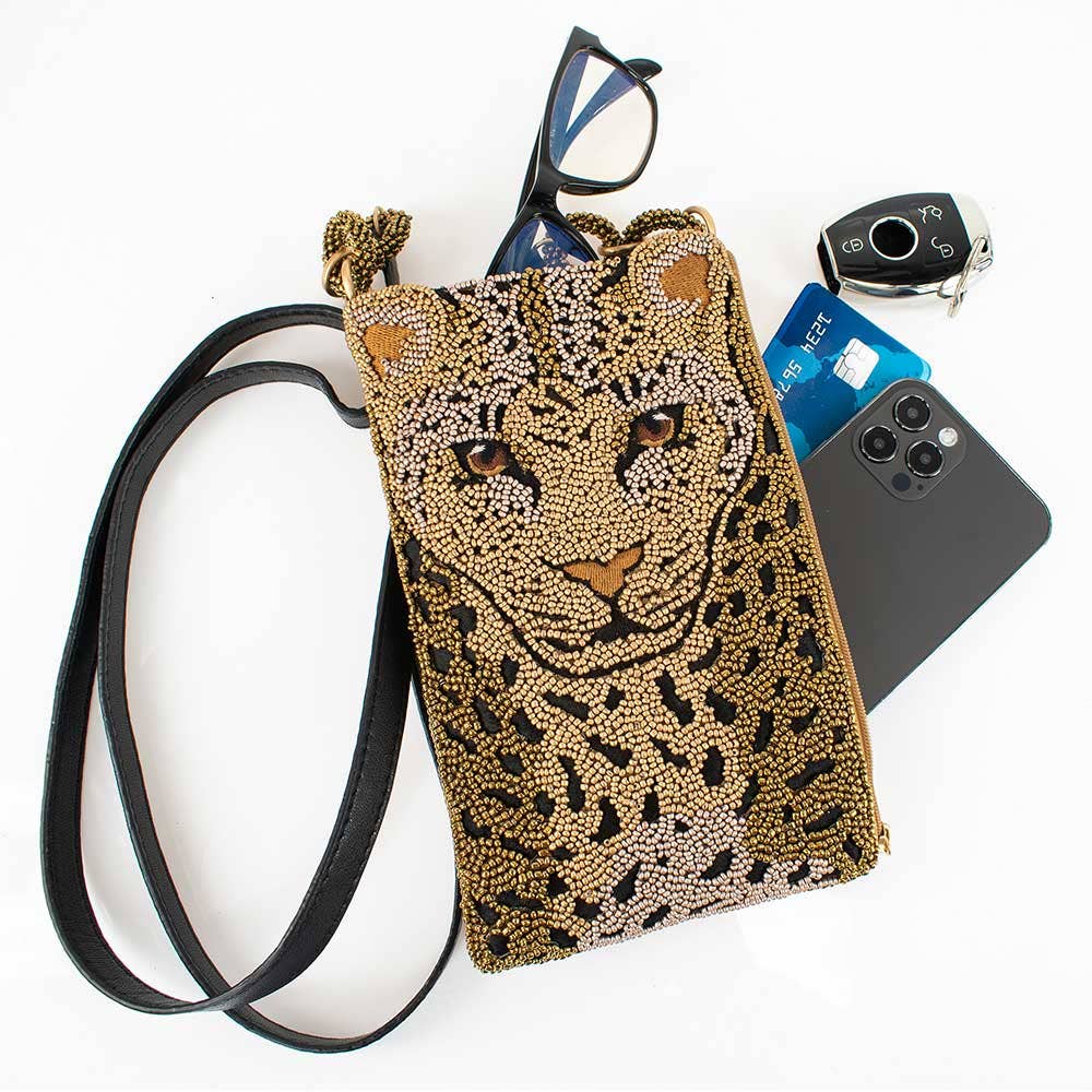Gone Wild Beaded Leopard Crossbody Phone Bag