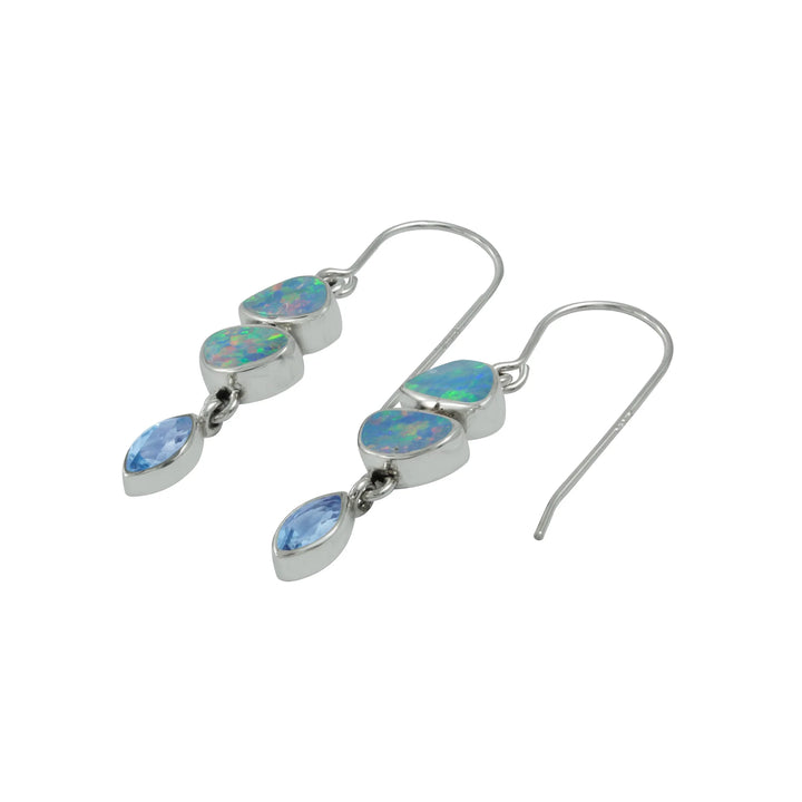 Opal and Blue Topaz Hanging Earrings