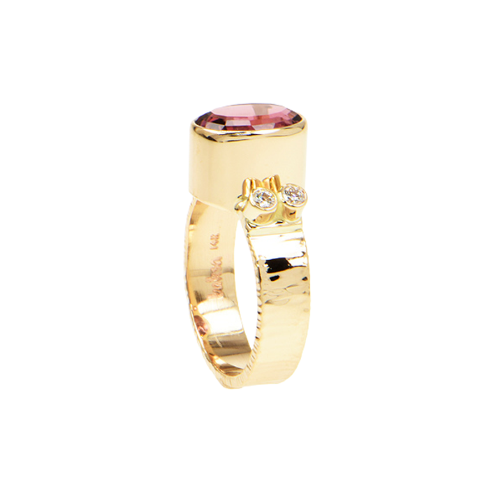 Rubellite Tourmaline and Diamond Faceted Ring