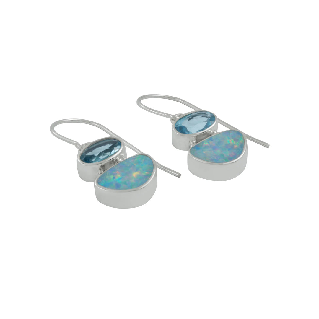 Opal and Blue Topaz Hanging Earrings