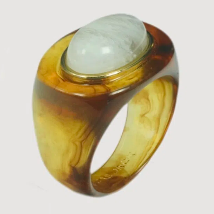 Block Ring - Tortoise Shell w/ Moonstone