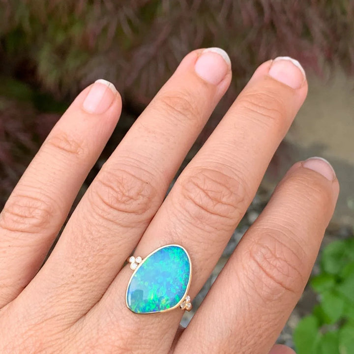 Australian Opal w/ Daimond Clusters Ring