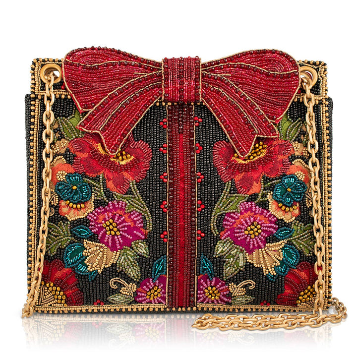 Gifted Floral Bow Beaded and Embroidered Crossbody Handbag