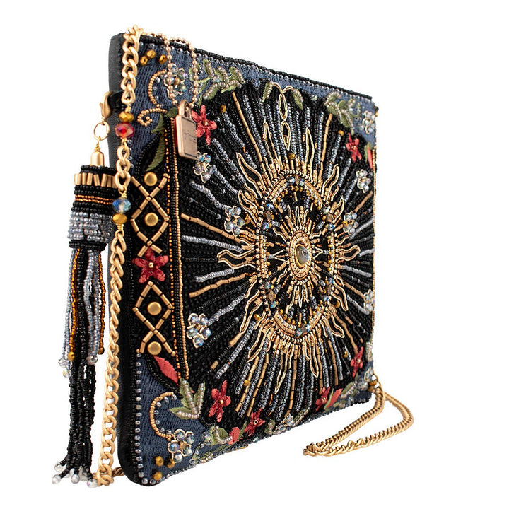 Solar Mystique Celestial And Flowers Beaded Handbag