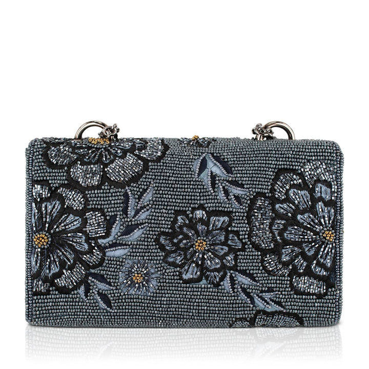 Azure blue beaded flowers crossbody bag
