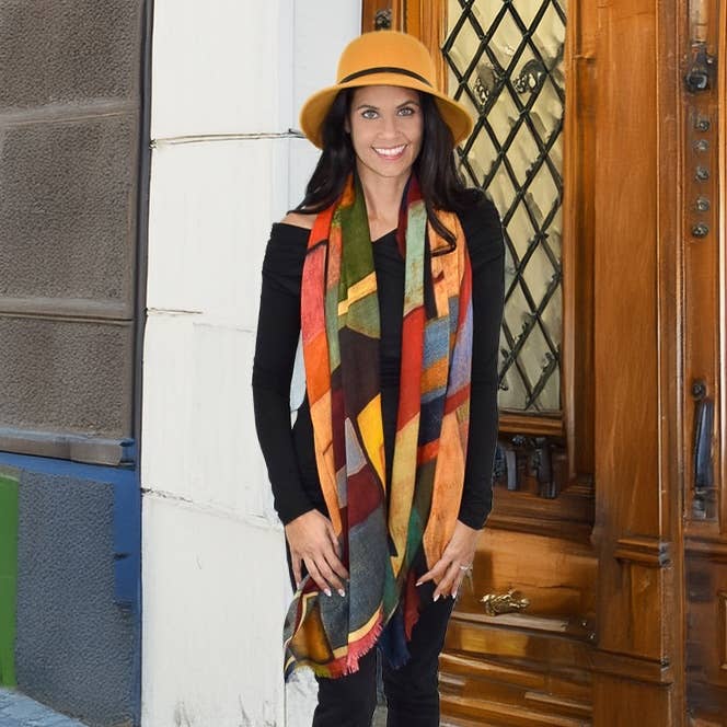 Umberto Artful Geo Twill Wool Scarf