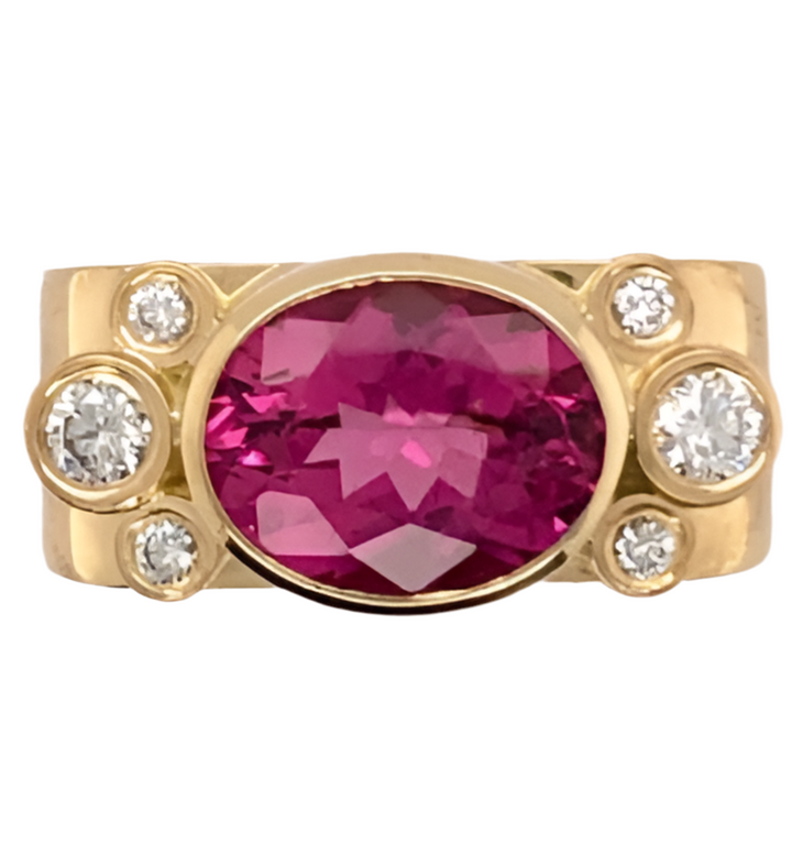 Pink Tourmaline with Diamonds Square Ring