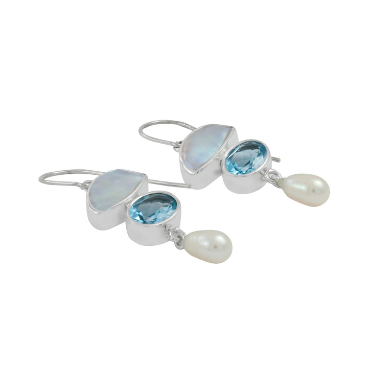 Keshi Pearl & Blue Topaz Drop Earrings
