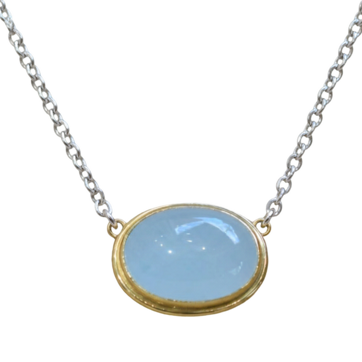 Aquamarine "Milky" Gem Necklace - 18mm