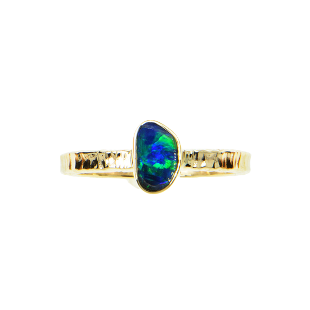 Black Opal Doublet Cabochon Ring