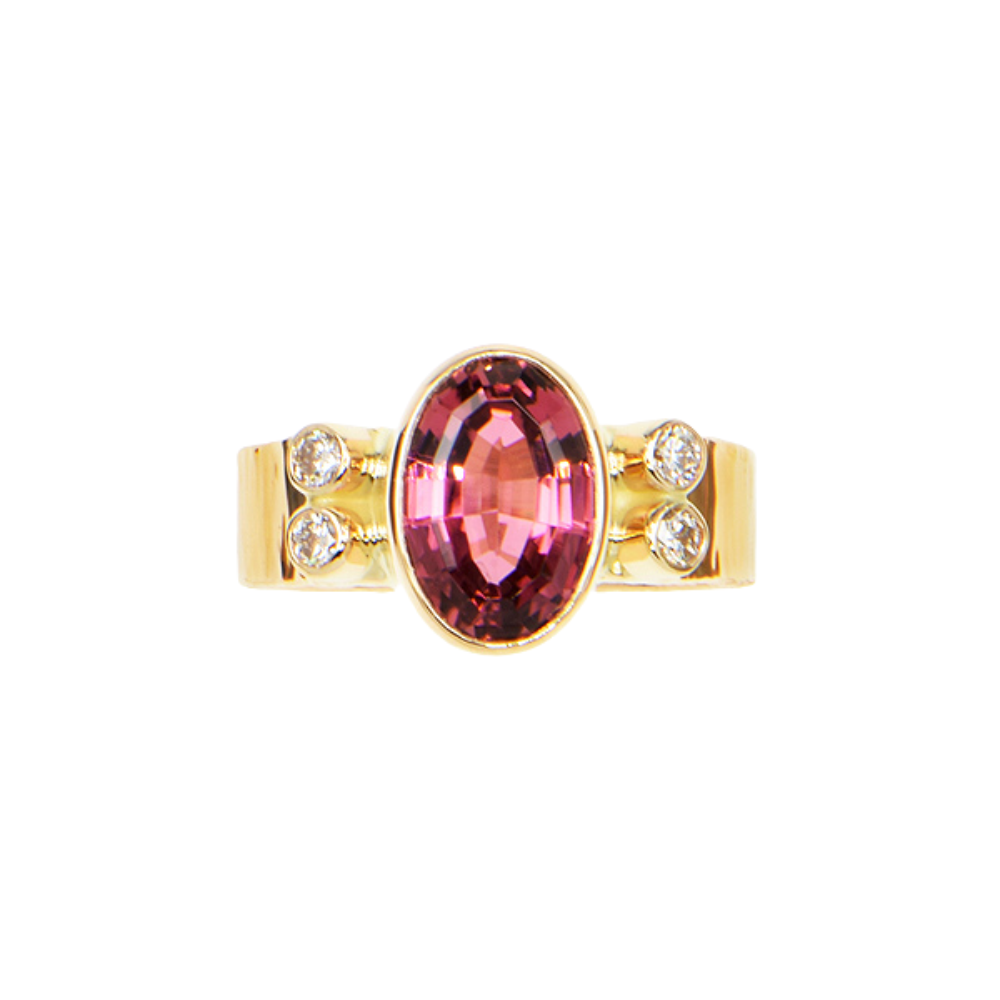 Rubellite Tourmaline and Diamond Faceted Ring