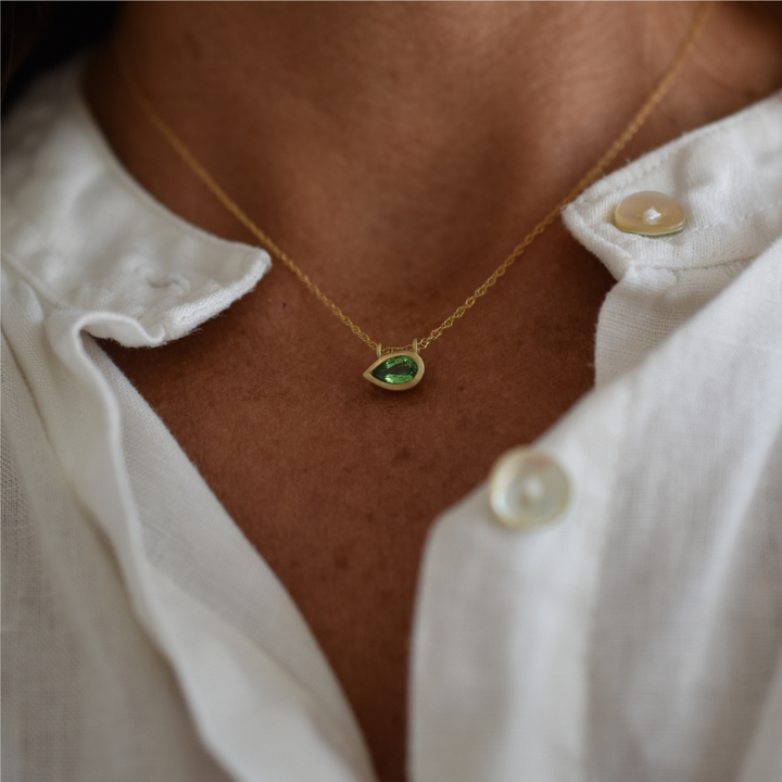 Tsavorite Garnet Bezel Pendant Necklace