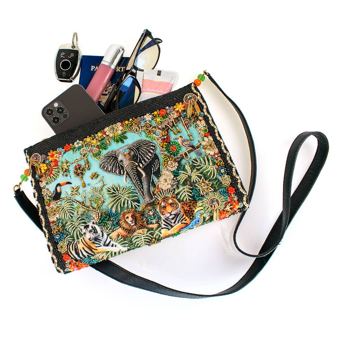 Wild Elephant Embroided and Beaded Crossbody Handbag