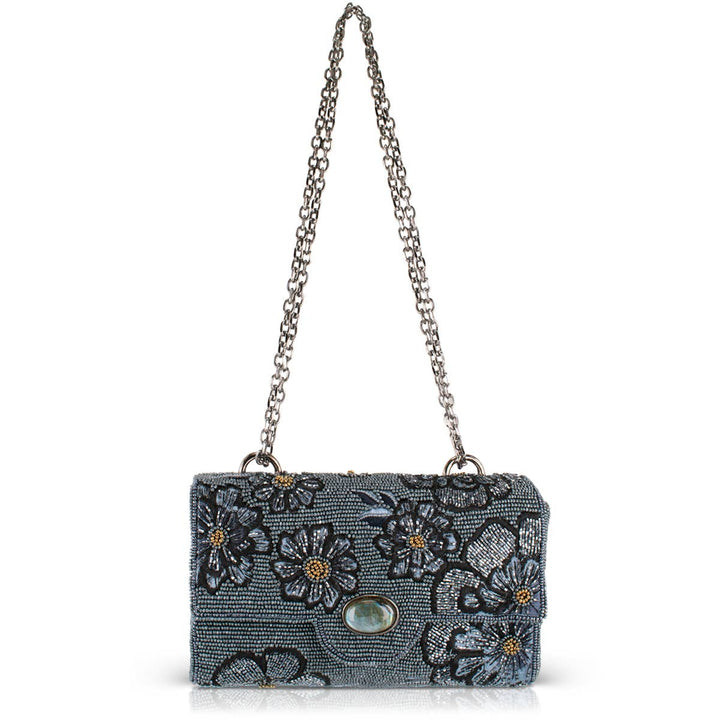 Azure blue beaded flowers crossbody bag