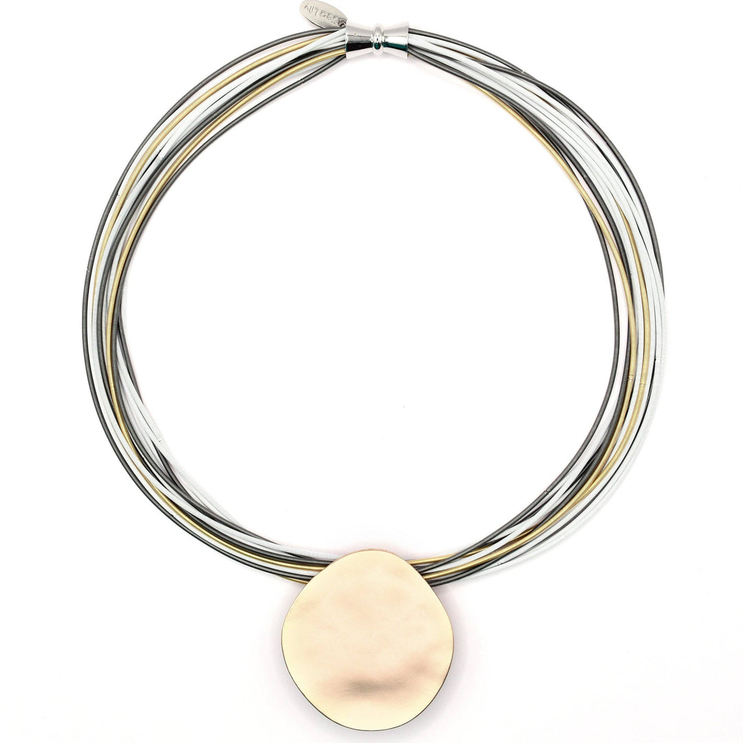 Bright White, Bright Gold, Slate w/ Matte Gold Disc Necklace