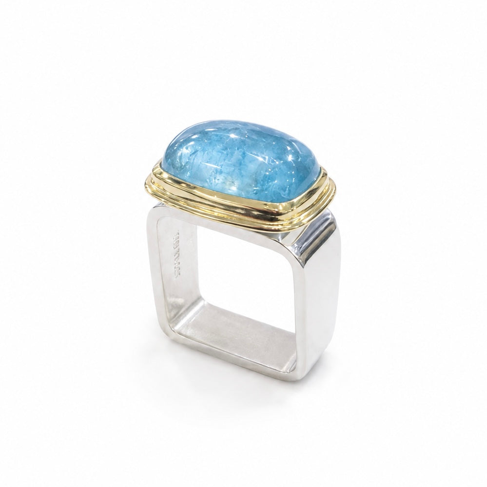 Aquamarine Cushion Square Ring