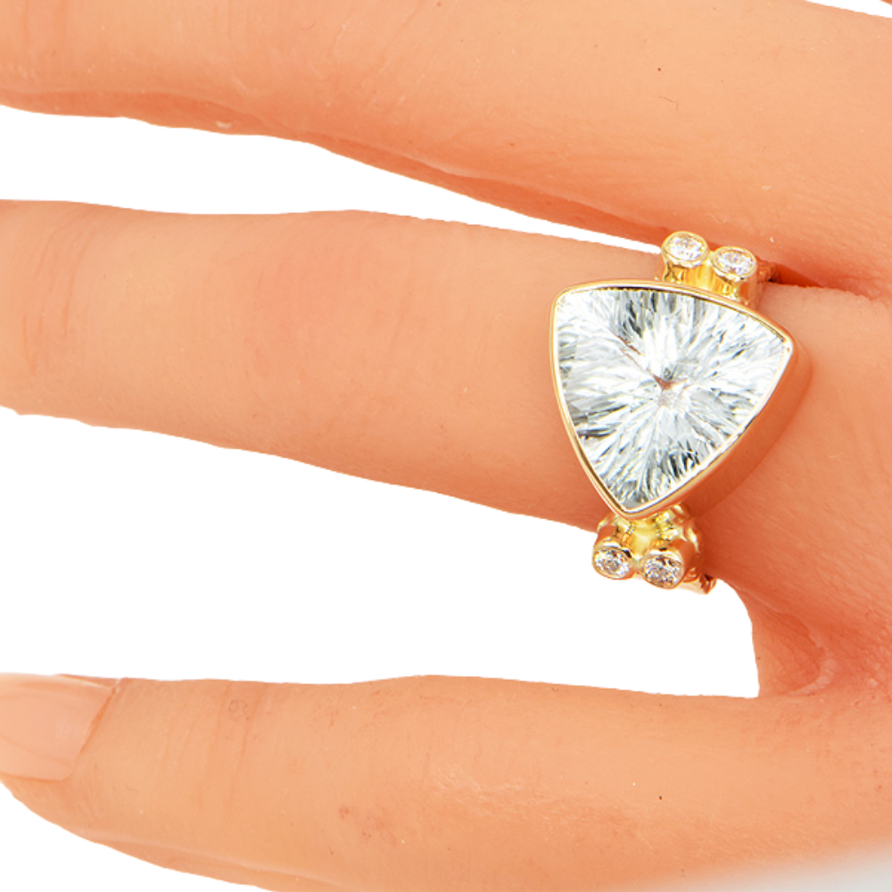 Ice Aquamarine and Diamond Faceted Ring