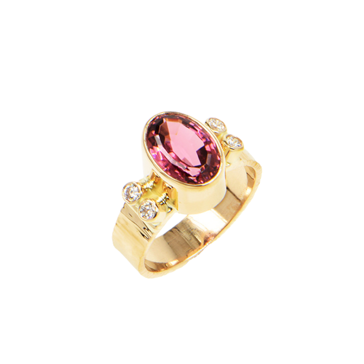 Rubellite Tourmaline and Diamond Faceted Ring