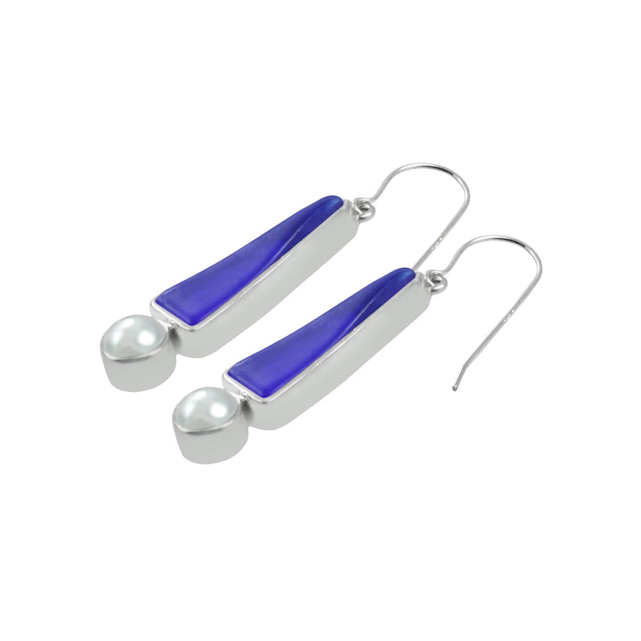 Cobalt Sea Glass and Pearl Earrings