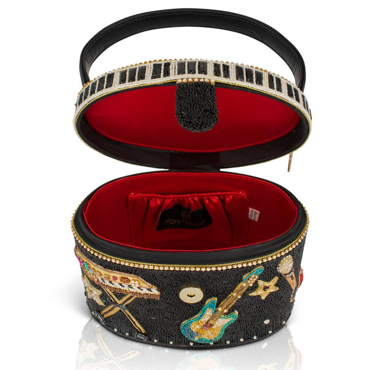 Jam Session Beaded Music Inspired Top Handle Bag