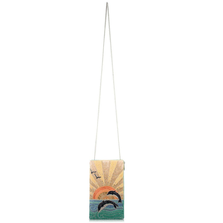Flip For Joy Sunset and Dolphins Beaded Crossbody Phone Bag