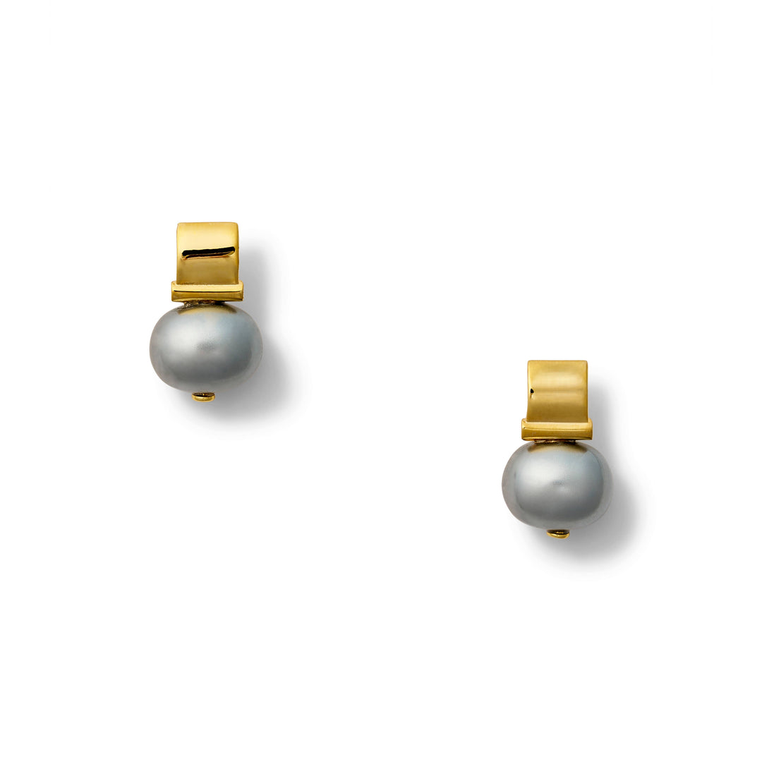 Petite +Sweet Smooth Pebble Pearl Post Earrings - Gold/Grey