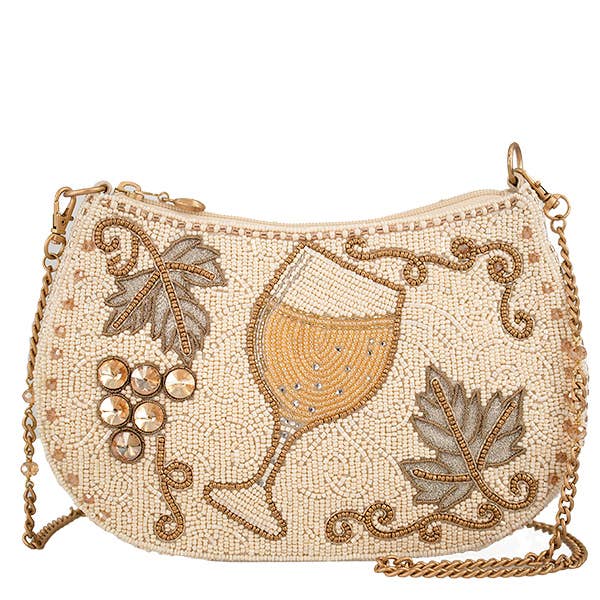 Grape Escape Wine Glass and Grapes Beaded Crossbody Handbag